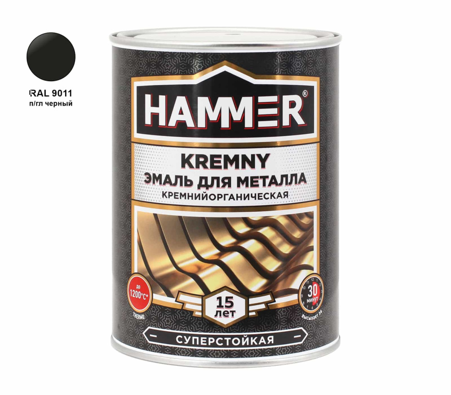 Эмаль HAMMER Kremny до 800С по металлу п/гл 0,8кг Черная