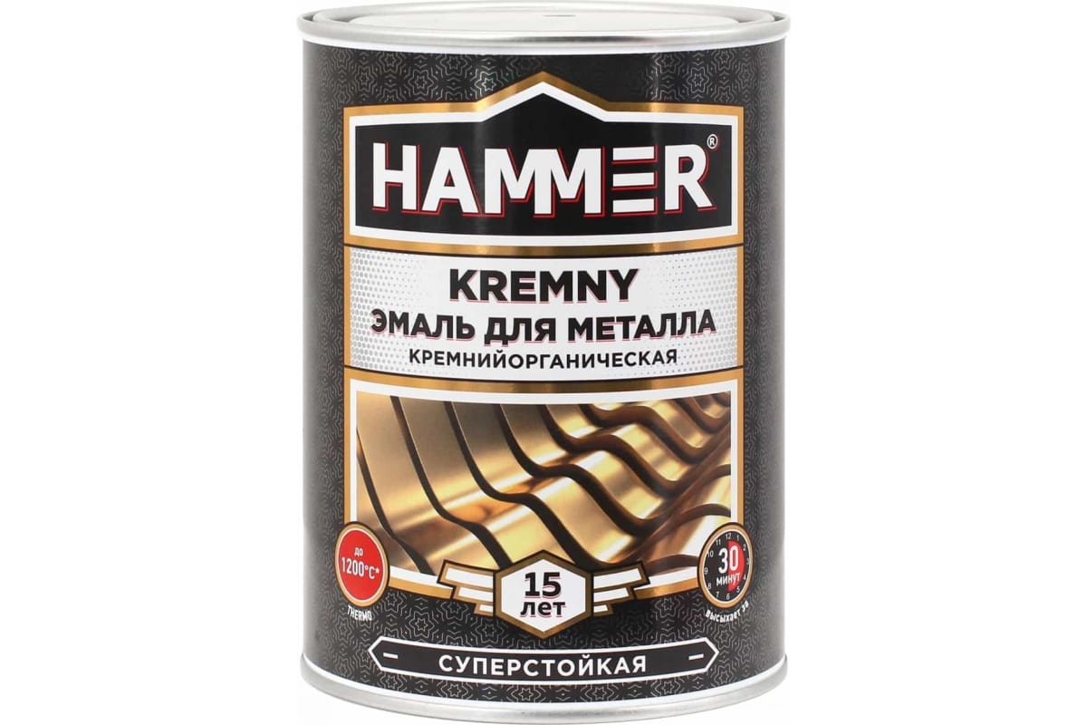 Эмаль HAMMER Kremny до 400С по металлу 0,8кг Белая 