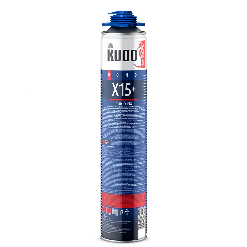Пена - клей KUDO "PUR-O-Fix X15+ " 1000мл/900г универс.
